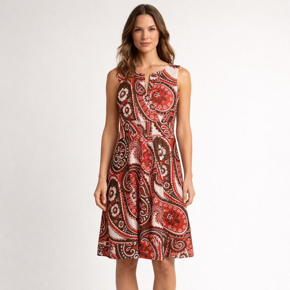 Talbots Paisley Floral Cotton Fit & Flare Dress Size 14